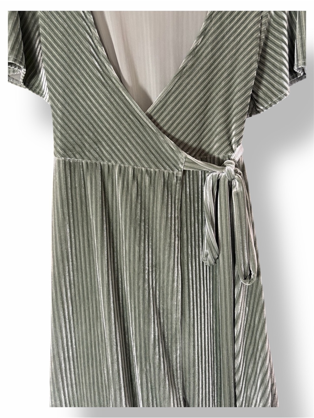 BALTIC BORN Andi Ribbed Velvet Velour Maxi Wrap Dress Dusty Sage Green XL - Picture 5 of 9